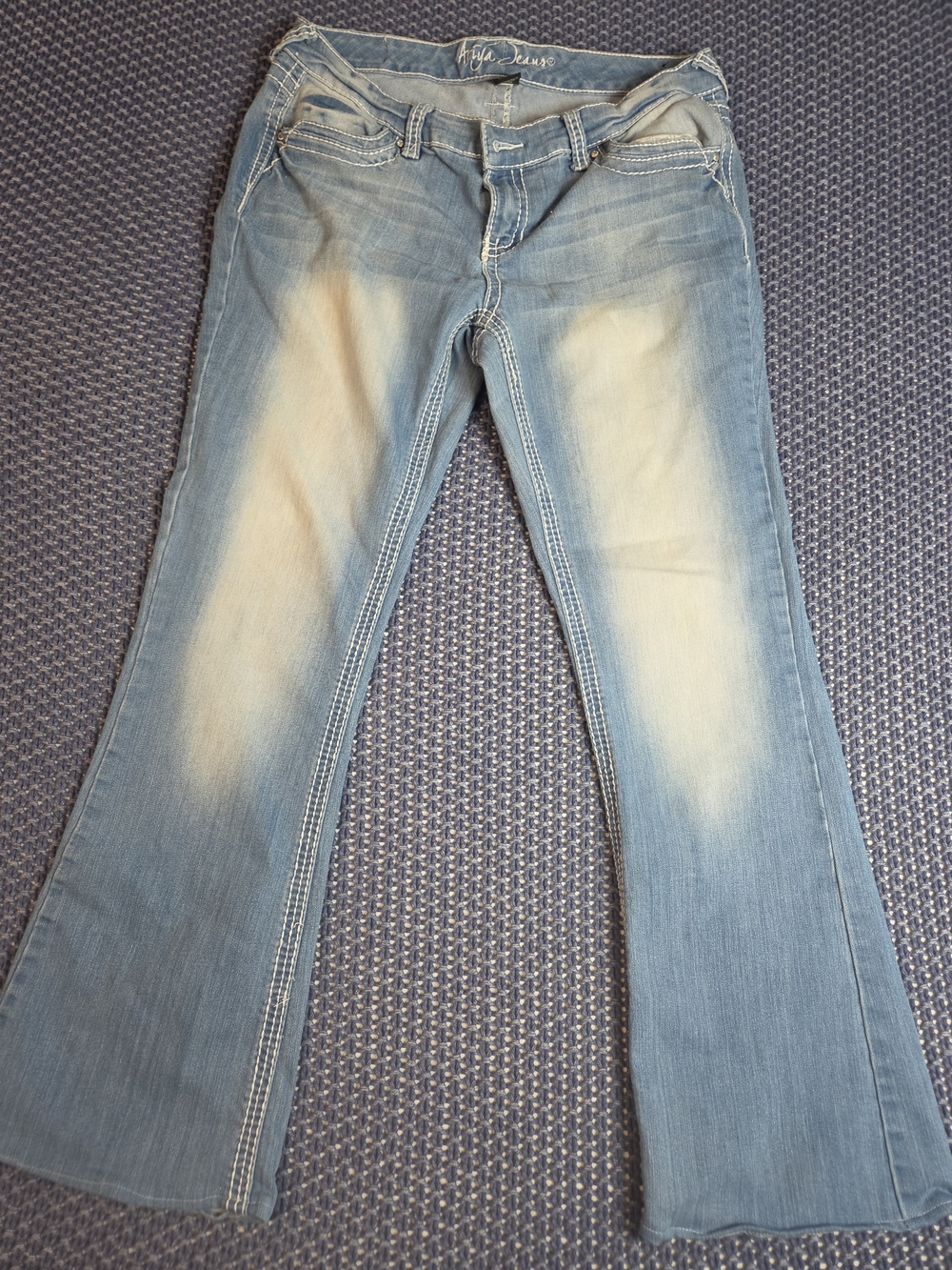 Western Bootcut Wide Flare Leg Jeans double-stitching Faded
